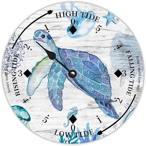 ENEDNATE Ocean Life - Reloj de madera con diseño de marea de la costa este de la costa este, hora del océano, reloj de madera náutico con luna,
