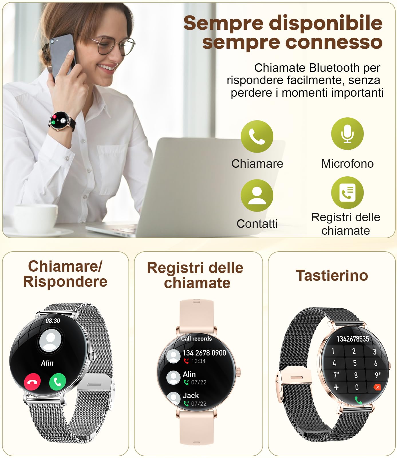 BENYAR SMART Smartwatch Donna con Ultra Sottile 1.43" AMOLED, 110+ Modalità Sportive Orologio Smartwatch con Chiamata Bluetooth/Fisiologia Femminile/IP68 Impermeabile per Android iOS, Nero