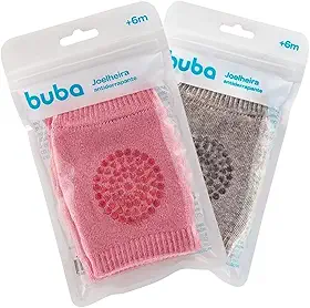 Joelheira Para Bebe de Proteção Para Engatinhar Antiderrapante - 2 PARES -Buba Baby (Rosa/Cinza)