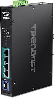 TRENDnet 5-Port Industrial Gigabit PoE+ Switch, Wide Temperature Range -20° – 65°C (-4° – 149°F), DIN-Rail Switch, 50-55V DC, 4 x Gigabit PoE+ Ports, 1 x Gigabit SFP Slot, TI-PGM541, Black