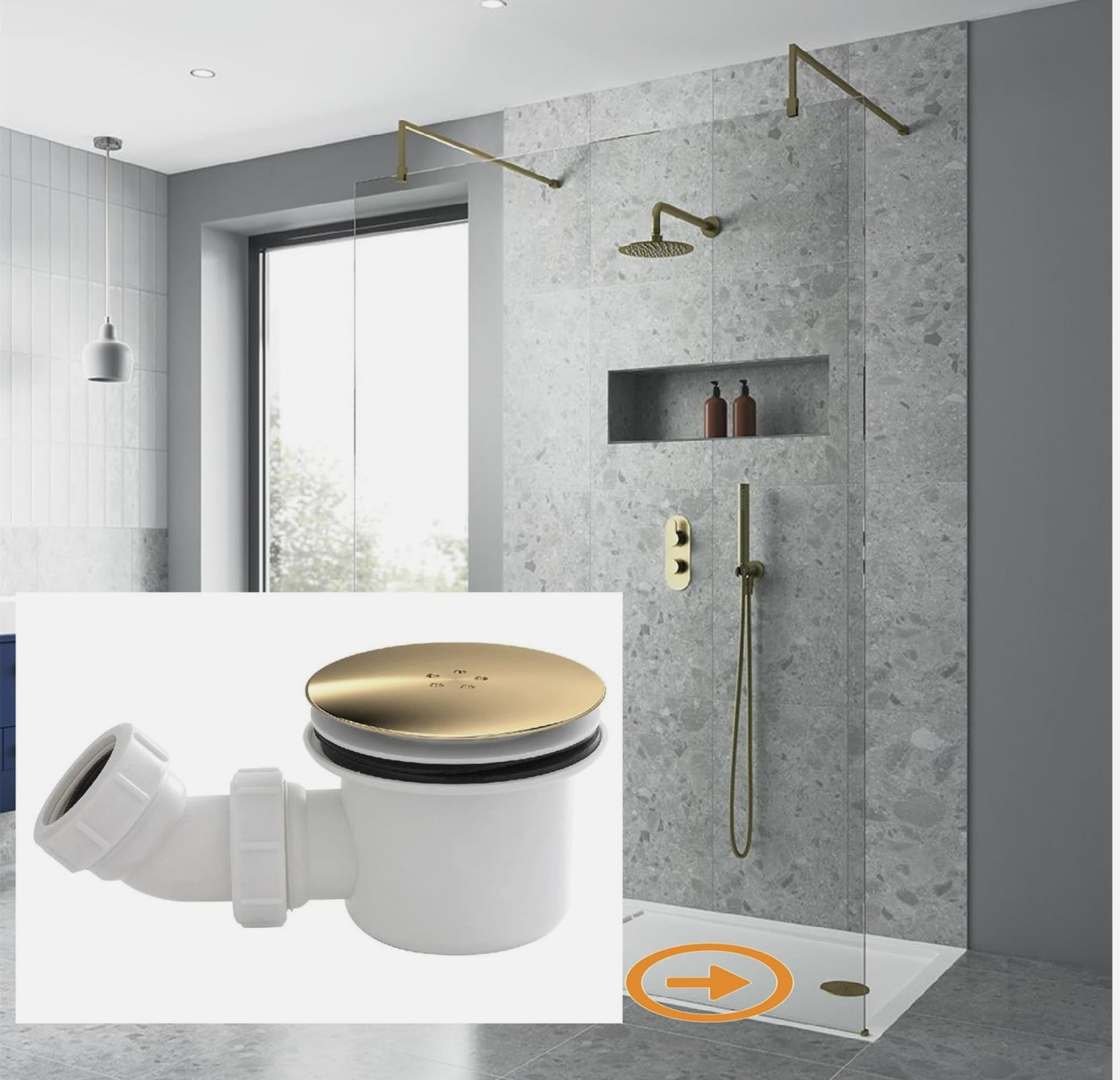 Siphon de douche à profil bas en laiton brossé. Turbo Flow – Bac de douche 90 mm facile à nettoyer