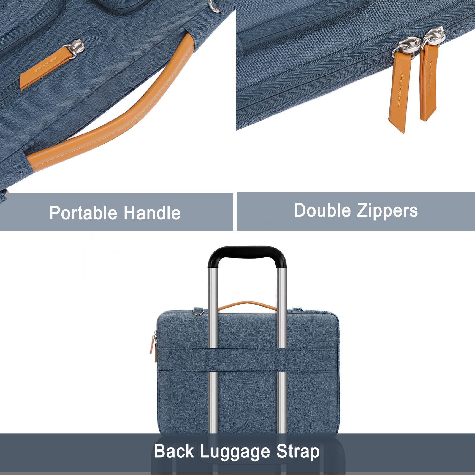 MOSISO 360 Protective Laptop Bag 16 inch, 15-15.6 inch Computer Shoulder Bag Compatible with MacBook Pro 16, HP, Dell, Lenovo, Asus, Side Open Messenger Case &4 Zipper Pockets&Handle, Haze Blue