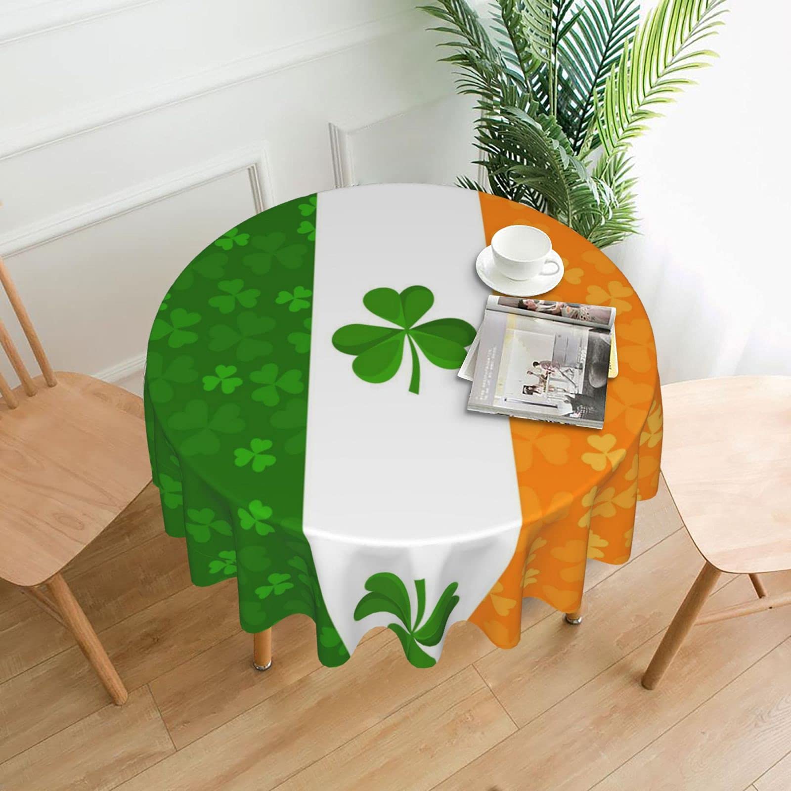 Lawenp Irish Flag Decorative Round Table Cloths - 60 Inches in Diameter for Buffet Tables, Parties, Holiday Dinners.