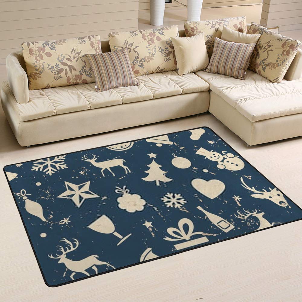 Tapis de Noël avec motif festif bleu nuit en taille 72 x 48 inches
