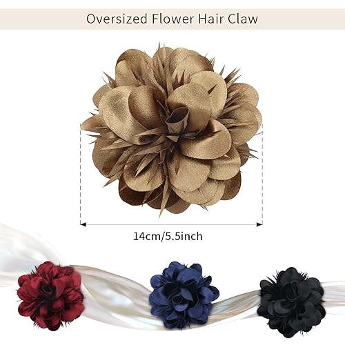 Miniatura 5 de Paquete de 4 pinzas de plástico para el cabello con flores de satén grandes, pasadores, mandíbulas, abrazaderas, soportes para moño, accesorios para