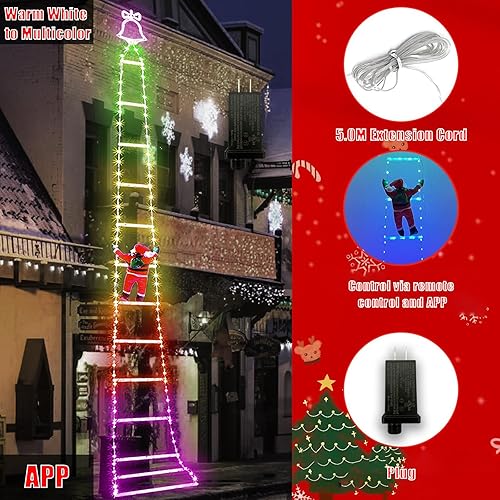 Miniatura 5 de Escalera de Navidad inteligente de 10 pies con 240 luces LED con Bluetooth y control por aplicación, temporizador de 8 modos para ventana, pared,