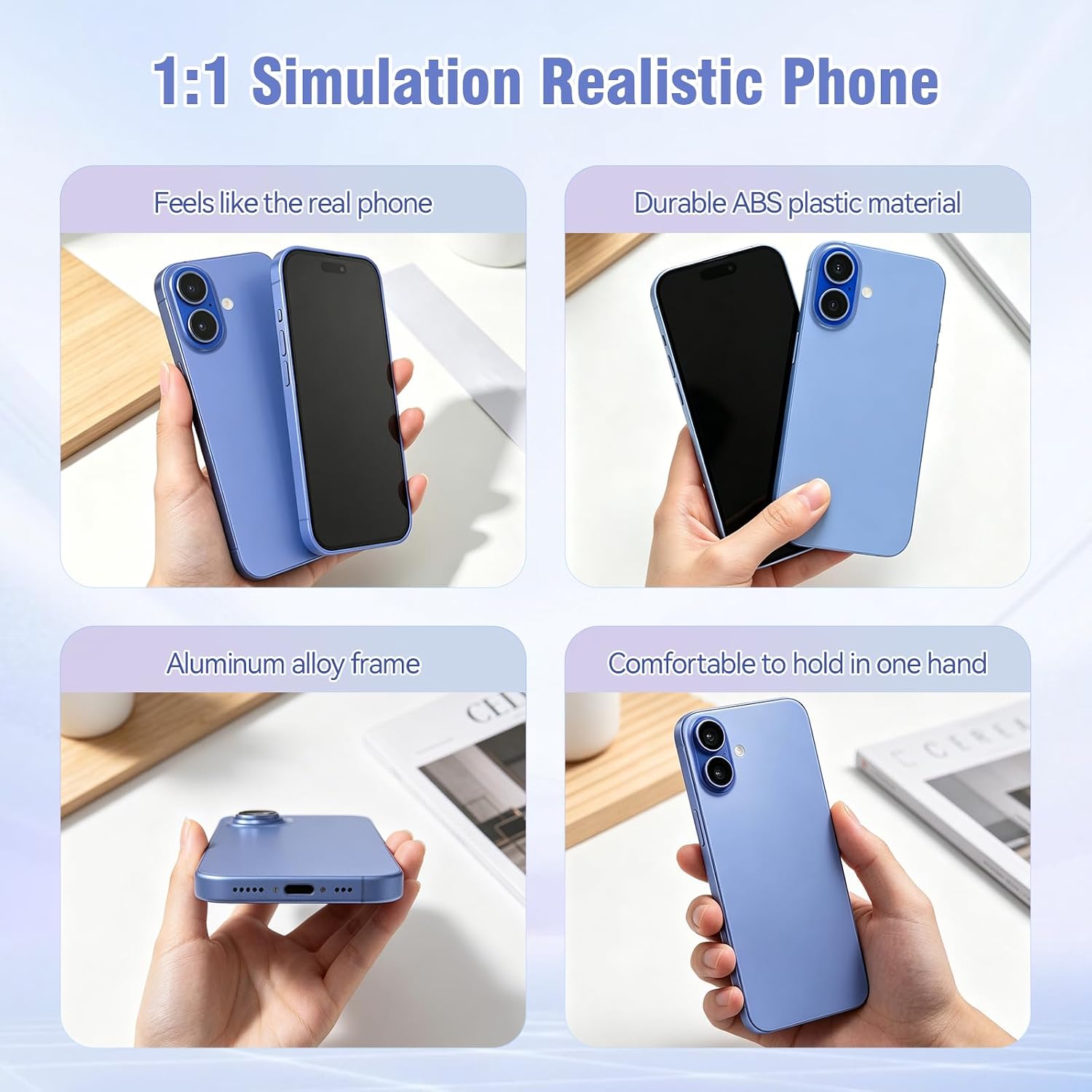 Kids Phone Fake Dummy Phone - Look Like Real Phone 16 Realistic Non-Working Decoy Prop Toy for Toddlers Boys Girls Without Function for Early Education Imaginative Role Play (Blue)
