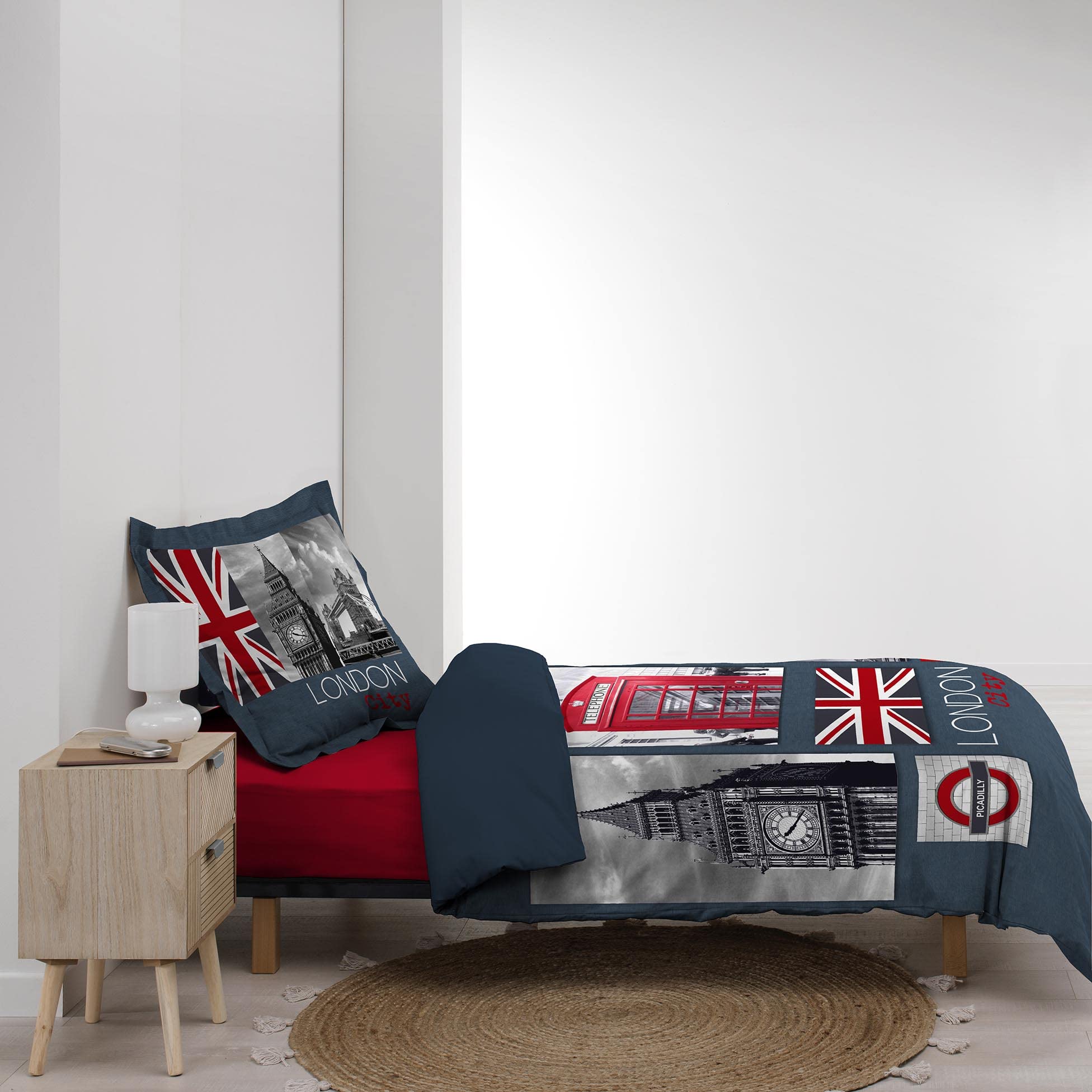 douceur d'Intérieur Set copripiumino singolo e federa City Dog, Cotone, multicolore, 140 x 200 cm