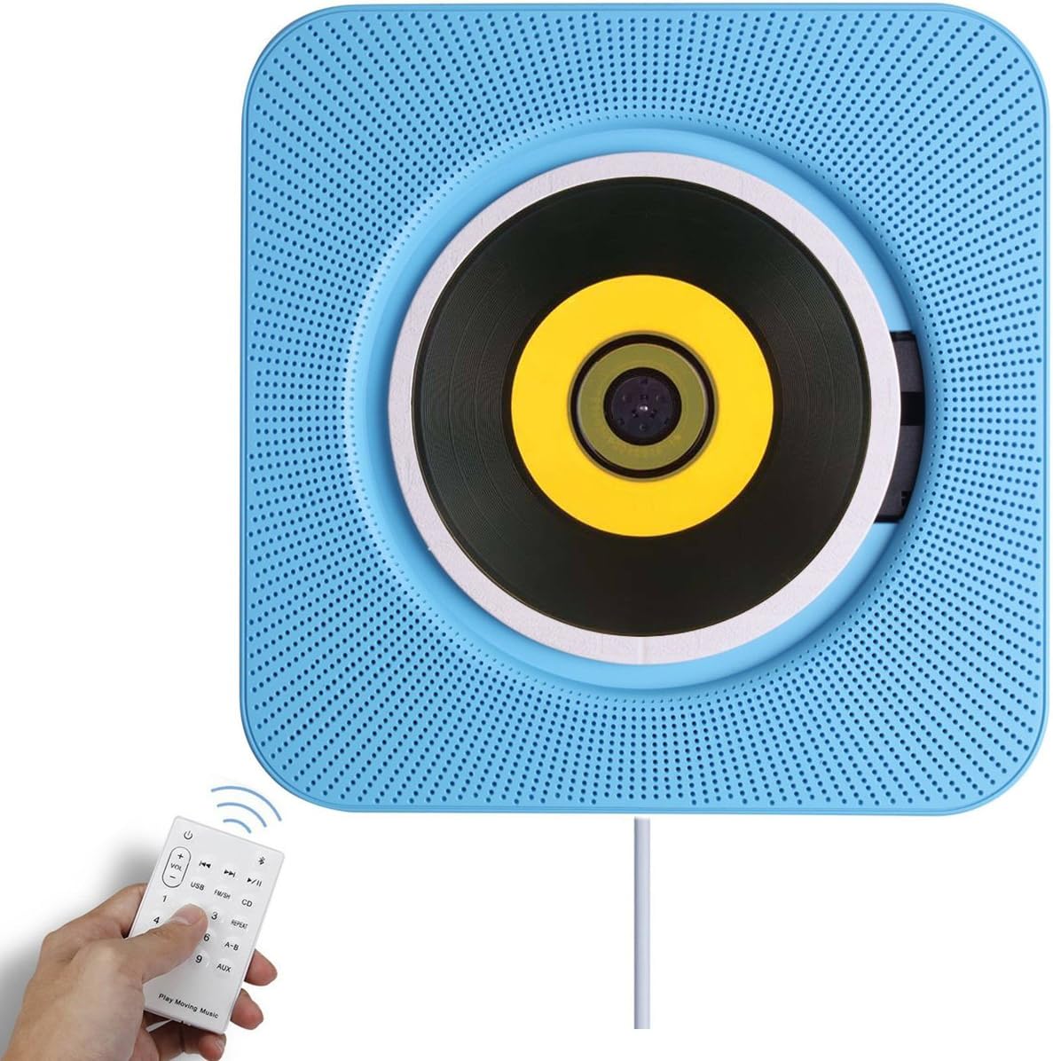 Bluetooth CD Player Speaker Wall Mountable Portable Home Audio Boombox with Remote Control FM Radio Built-in HiFi Speakers USB MP3 Headphone Jack AUX Input Output Blue