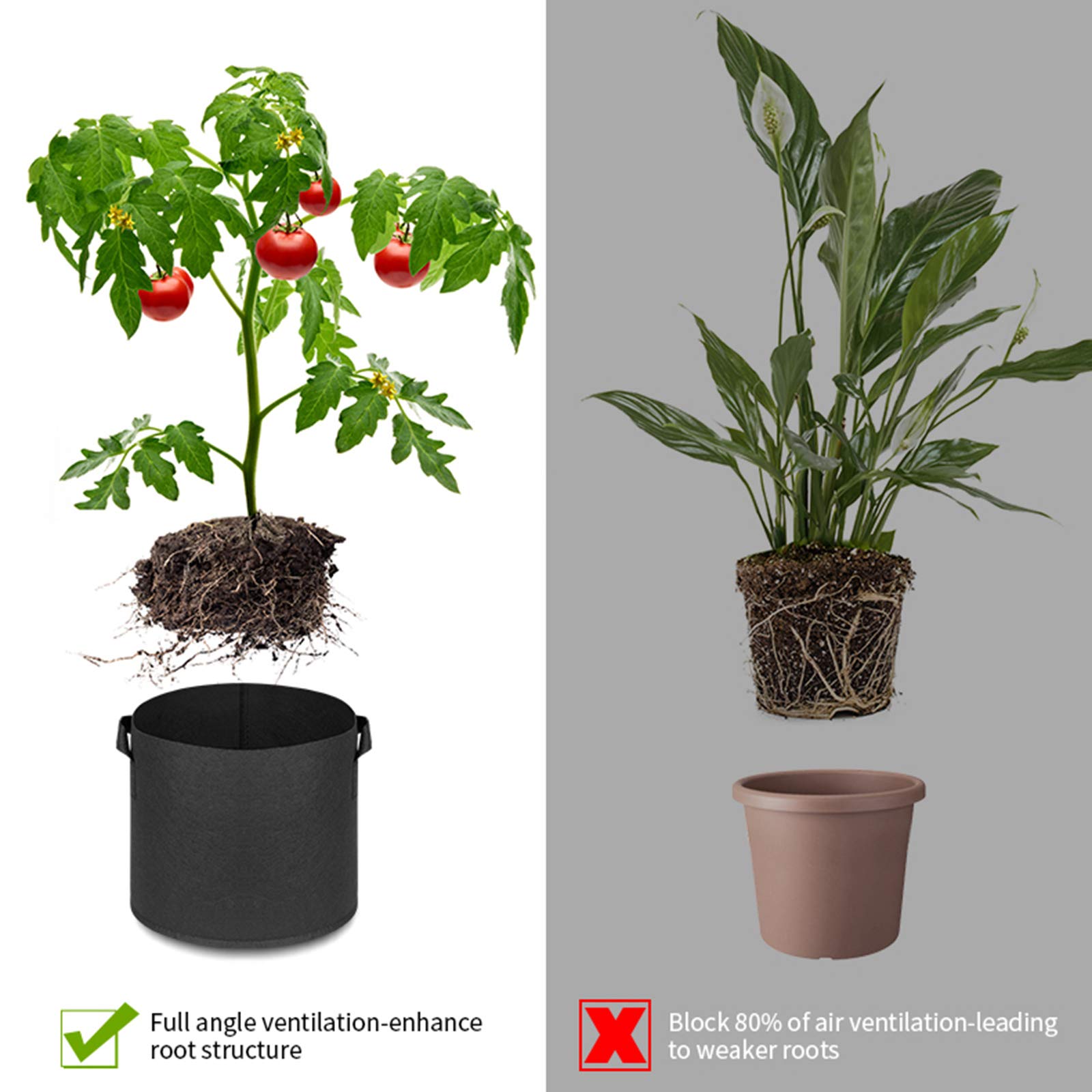 Lot de 5 sacs de culture pour tomates, pommes de terre, oignons, légumes - Sac de plantation en tissu aéré avec poignée