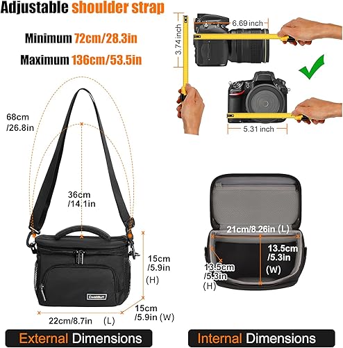 Miniatura 6 de Cwatcun Bolso bandolera para cámara pequeña, bolsa bandolera para cámara, impermeable, para fotografía de viaje, para Canon, Nikon, Sony, Fuji