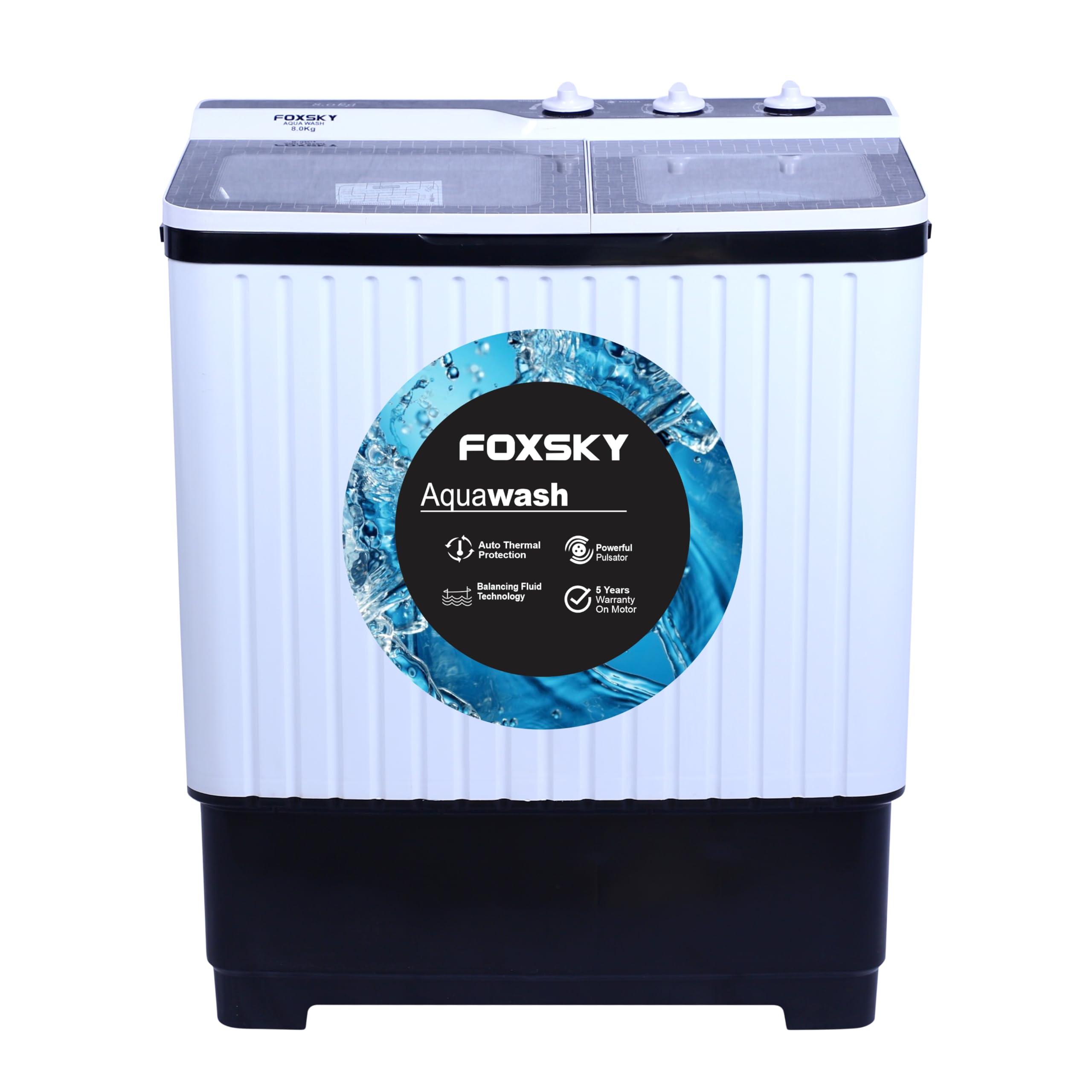 Foxsky 8.0 kg Semi-Automatic Top Load Washing Machine Appliance (Aqua Wash)