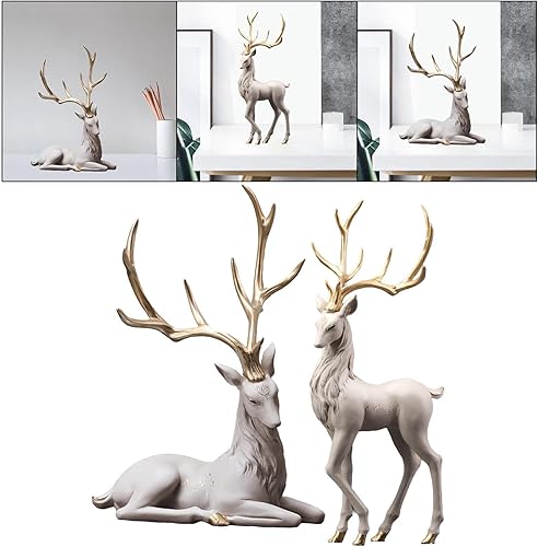 Miniatura 2 de MagiDeal 2 adornos coleccionables de renos para decoración de estatua de ciervos en casa