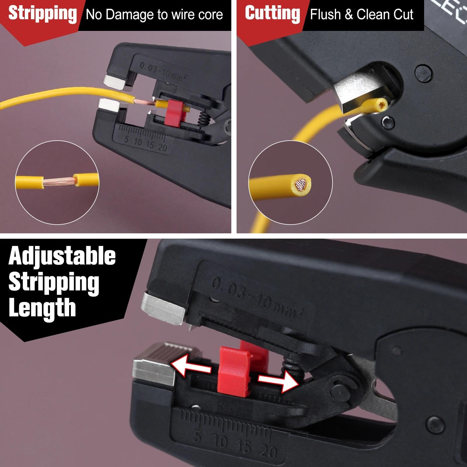 LEONTOOL Automatic Wire Stripper Tool with Cutter for 32-7 AWG Solid & Stranded Wires - Image 3