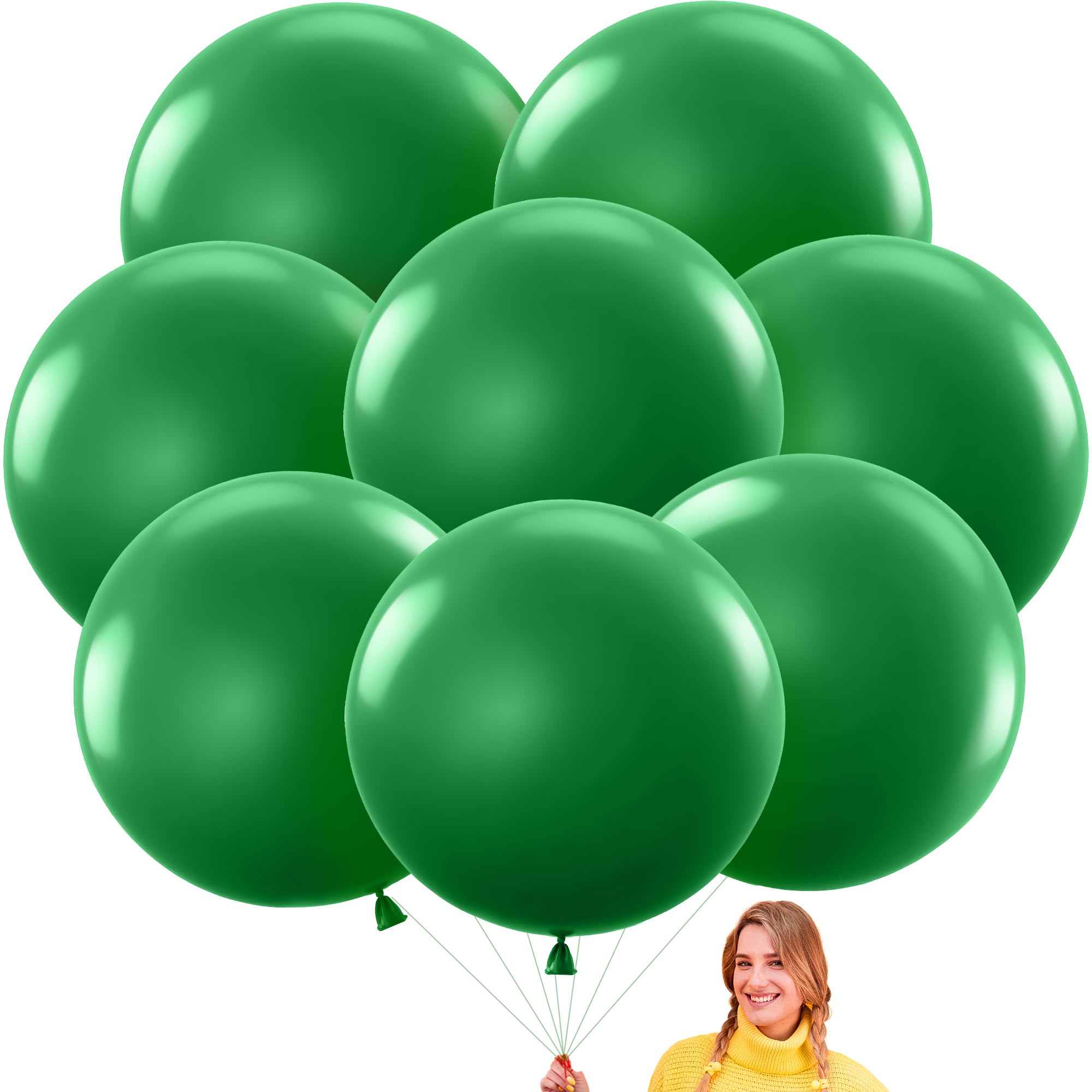 KatchOn, Green Balloons for Party - Big 36 Inch, Pack of 8 | Eid Mubarak Balloons Arch for Eid Decorations for Home | Dark Green Balloon, Emerald