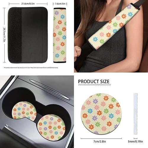 Miniatura 5 de Accesorios estéticos para automóvil, juego completo de fundas de asiento de automóvil con flores bohemias para mujeres, damas, juego de decoración
