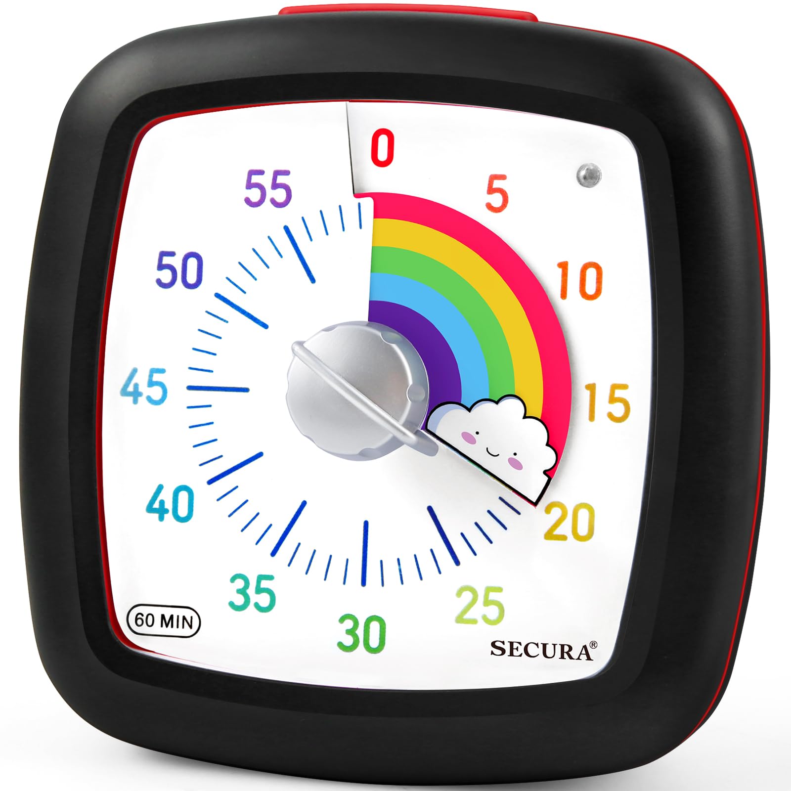 Secura 60-Minute Rainbow Visual Timer, Silent Study Timer, Time Management Tools for Classroom, Kitchen, Office (Black & Cloud)