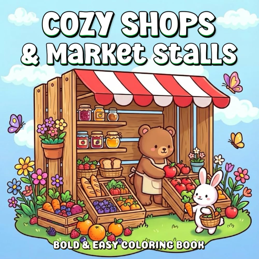 Cozy Shops & Markets A Bold & Easy Coloring Book: A Gentle Journey Through Beautiful Places for Relaxation and Stress Relief (Cozy Worlds)