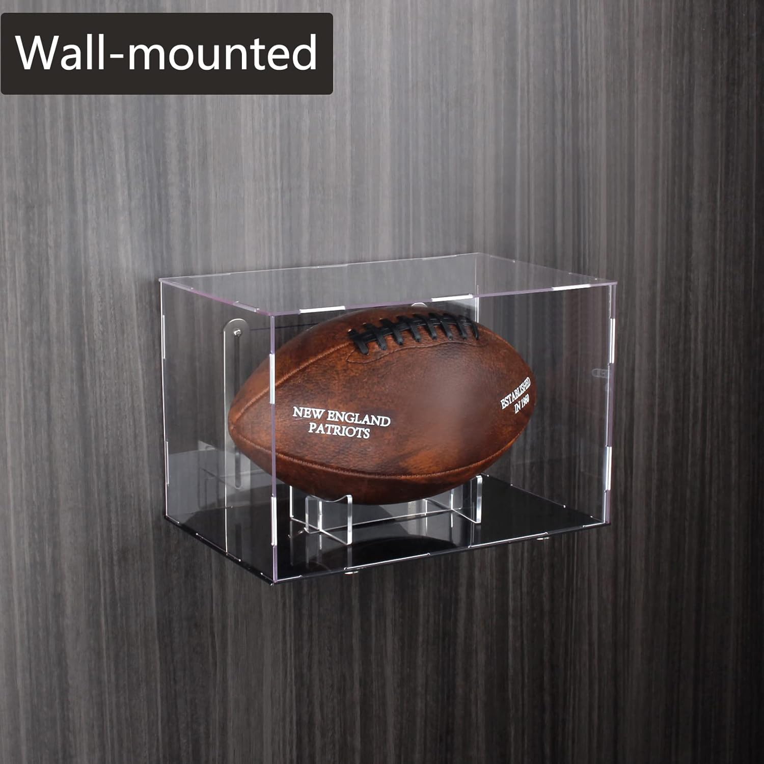 Clear Football Display Case,Memorabilia Display Box Cases for Football or Memorial Sports Gloves,with Steel Brackets Hanger & Removable Interior Football Display Stand(11.8x7.9x7.9 inch; 30x20x20 cm)