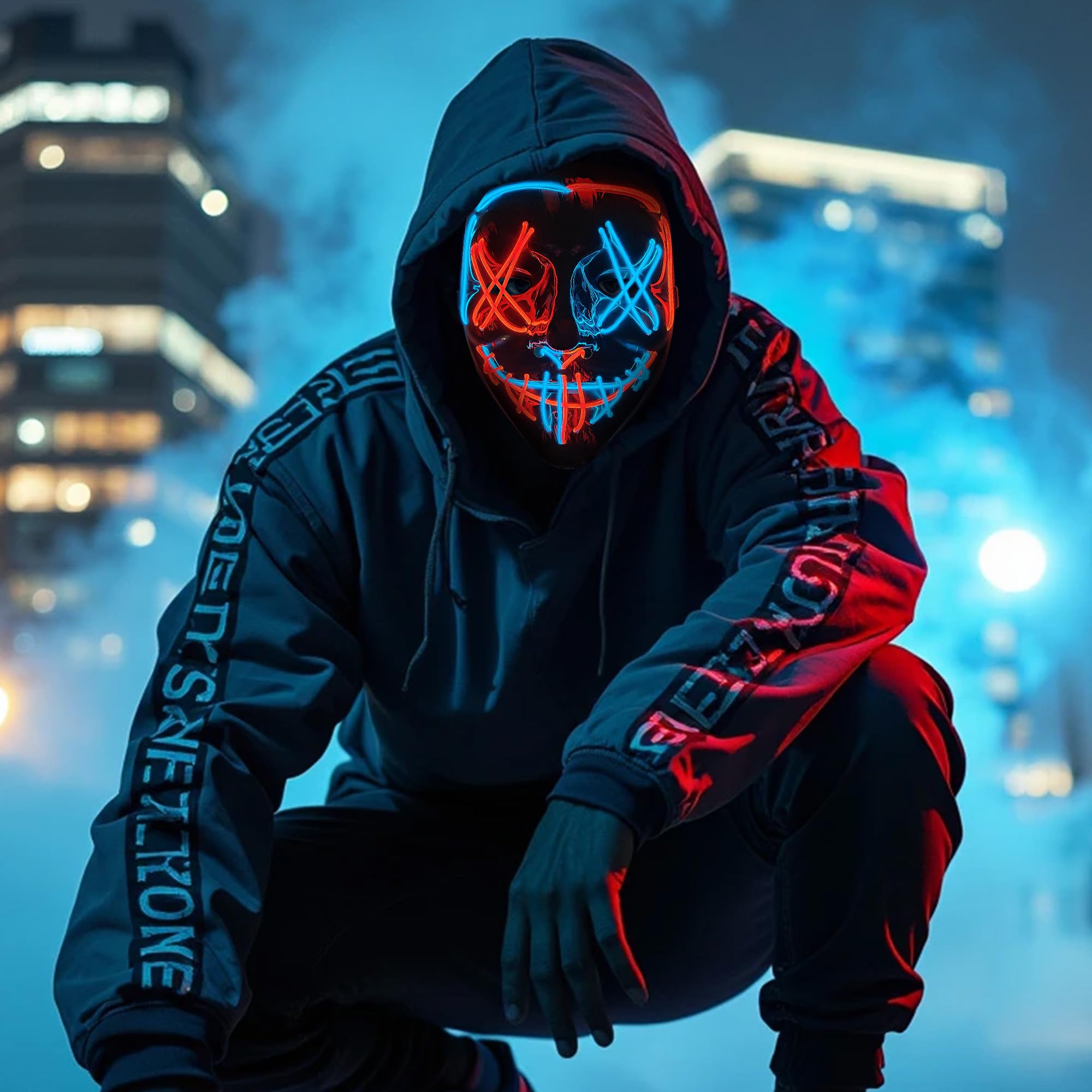 2 sztuki masek na Halloween, świecące maski oczyszczające LED, kostium cosplay dla mężczyzn i kobiet, straszna twarz, na imprezę, karnawał, prezent, 2 szt