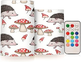 Kigai Cute Hedgehogs Flameless Candles with Remote & Timer 2PCS Waterproof LED Flickering Battery Operated Pillar Candle for Indoor Outdoor Holiday Home Decor