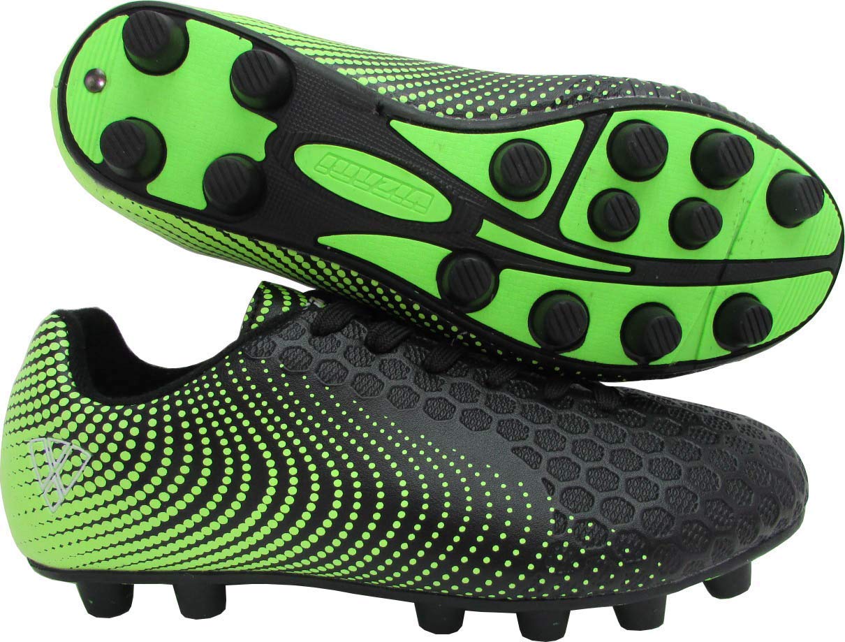 Vizari Stealth FG Soccer Shoes | Firm Ground Outdoor Soccer Shoes for Boys and Girls | Lightweight and Easy to wear Youth Outdoor Soccer Cleats | Black/Green | Little Kid