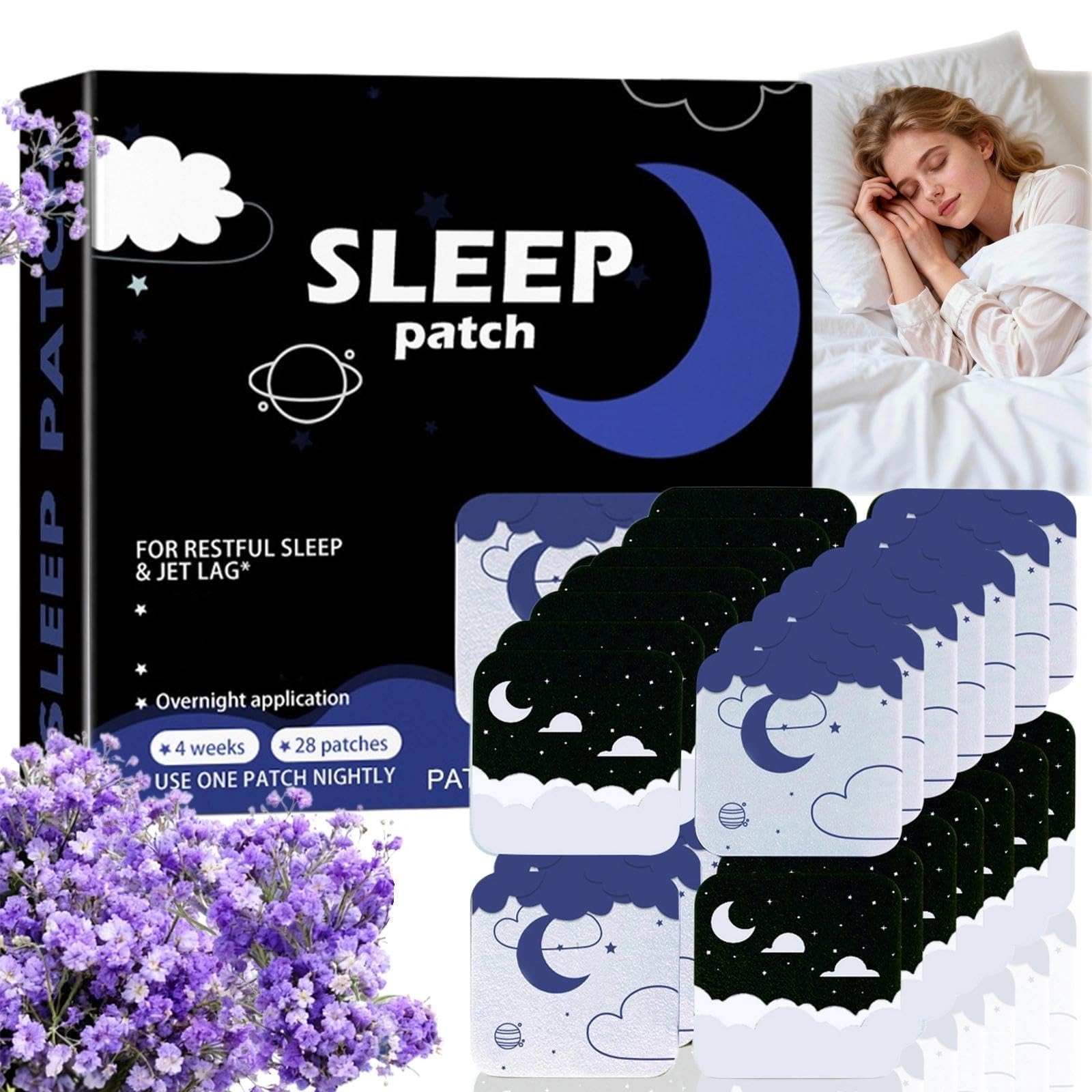 28 Count, Sleep Patches for Adults, Natural Night Rest Support Patches with Lavender Essence, Mild Skin-Friendly Stickers, All Night Gentle Comfort, Universal for Men and Women-picture-43