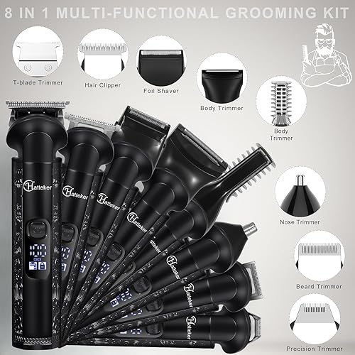 Miniatura 2 de Hatteker Kit de aseo 8 en 1 para hombre, recortadora de hoja en T sin brecha, IPX7 impermeable, juego inalámbrico con cortapelosrecortadora de