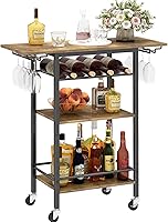 Vista 8 de LAATOOREE Carrito de bar, carrito de servicio de bar en casa, carrito móvil de bebidas de 4 niveles, estante de cocina rodante con soporte para vino