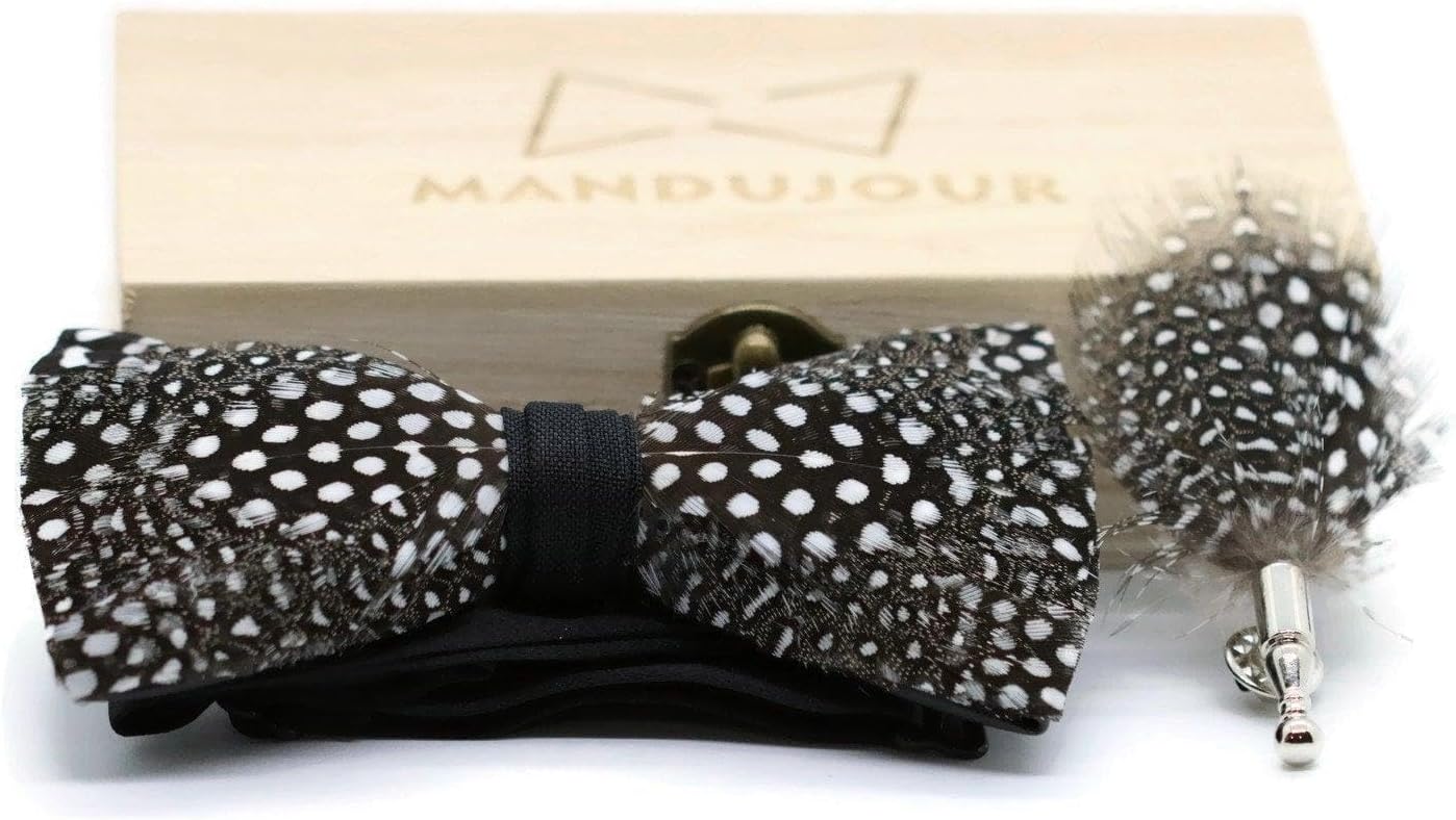 Elegant Dallas Polkadot Feather Bow Tie & Lapel Pin Set - Handmade Wedding Accessory for Grooms