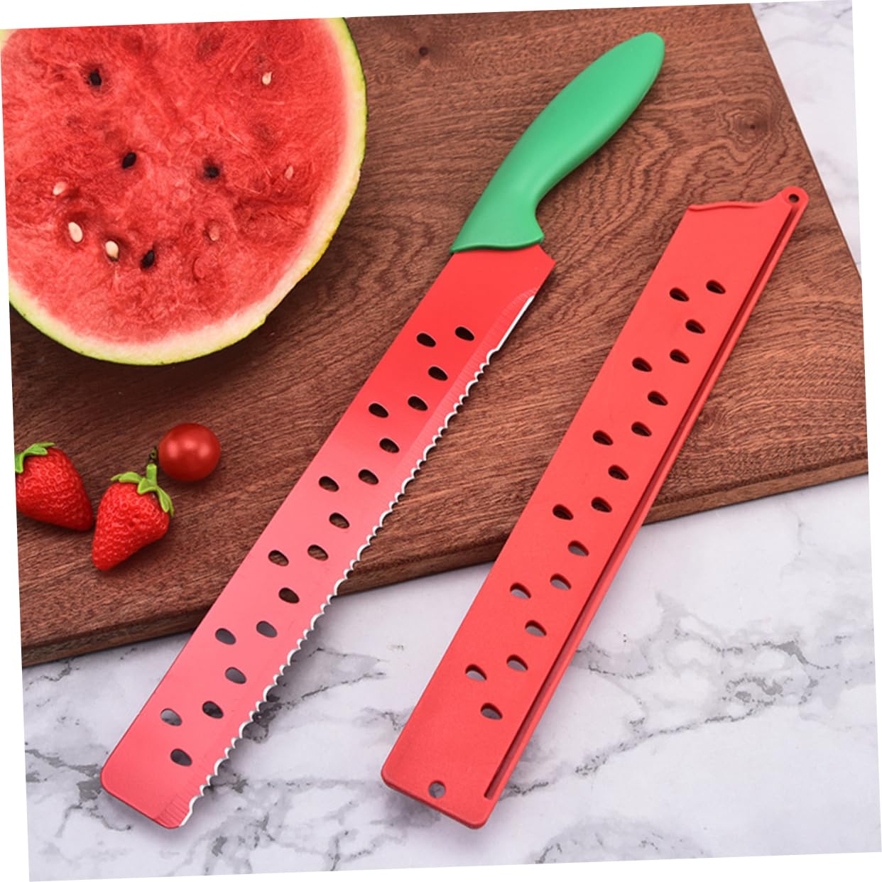 GLEAVI 2 Stück Wassermelonenmesser aus Edelstahl, Rot, Gezahnt