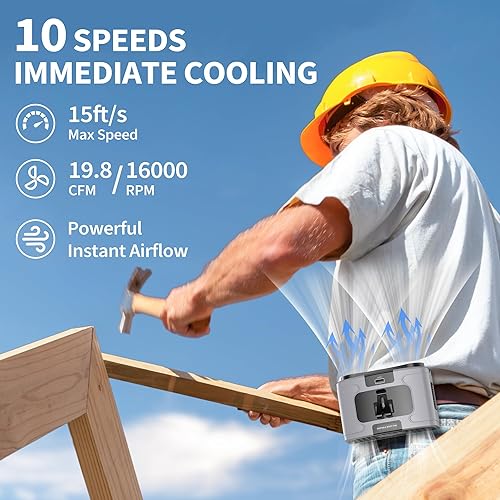 Vista 2 de Ventilador de cintura portátil de 20000 mAh, ventilador personal con clip con batería recargable, refrigeración 40H, 10 velocidades, ventilador