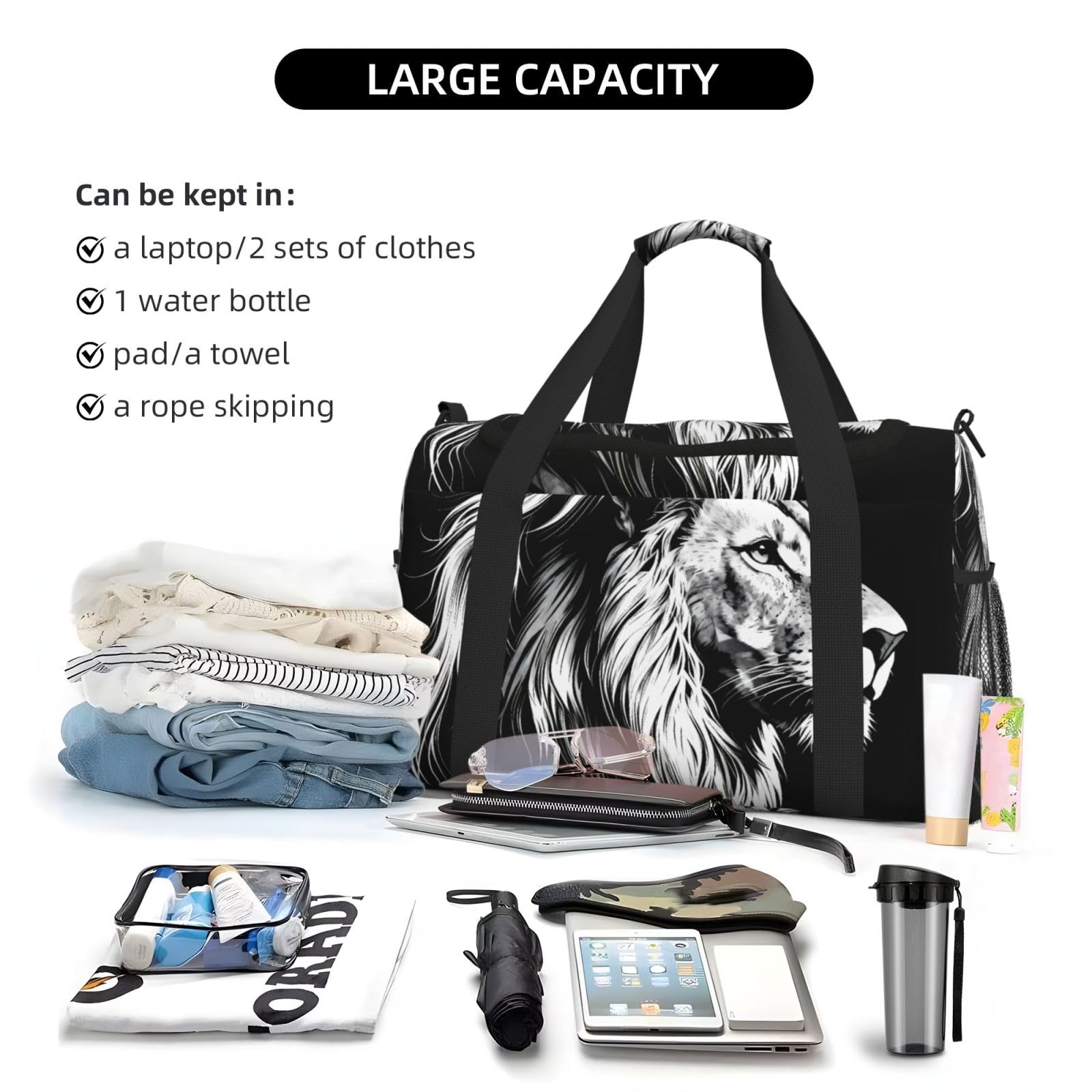 Lion Sketch wasserdichte Reisetasche, kompakt, für Sport, Fitnessstudio und Wochenende, für Damen und Herren