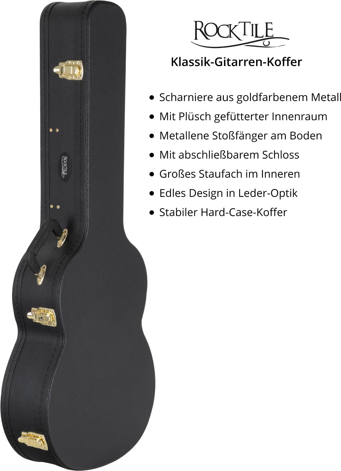 ROCKTILE Koffer für Klassik-Gitarre - Robuster Hartschalen-Formkoffer im klassischen Look