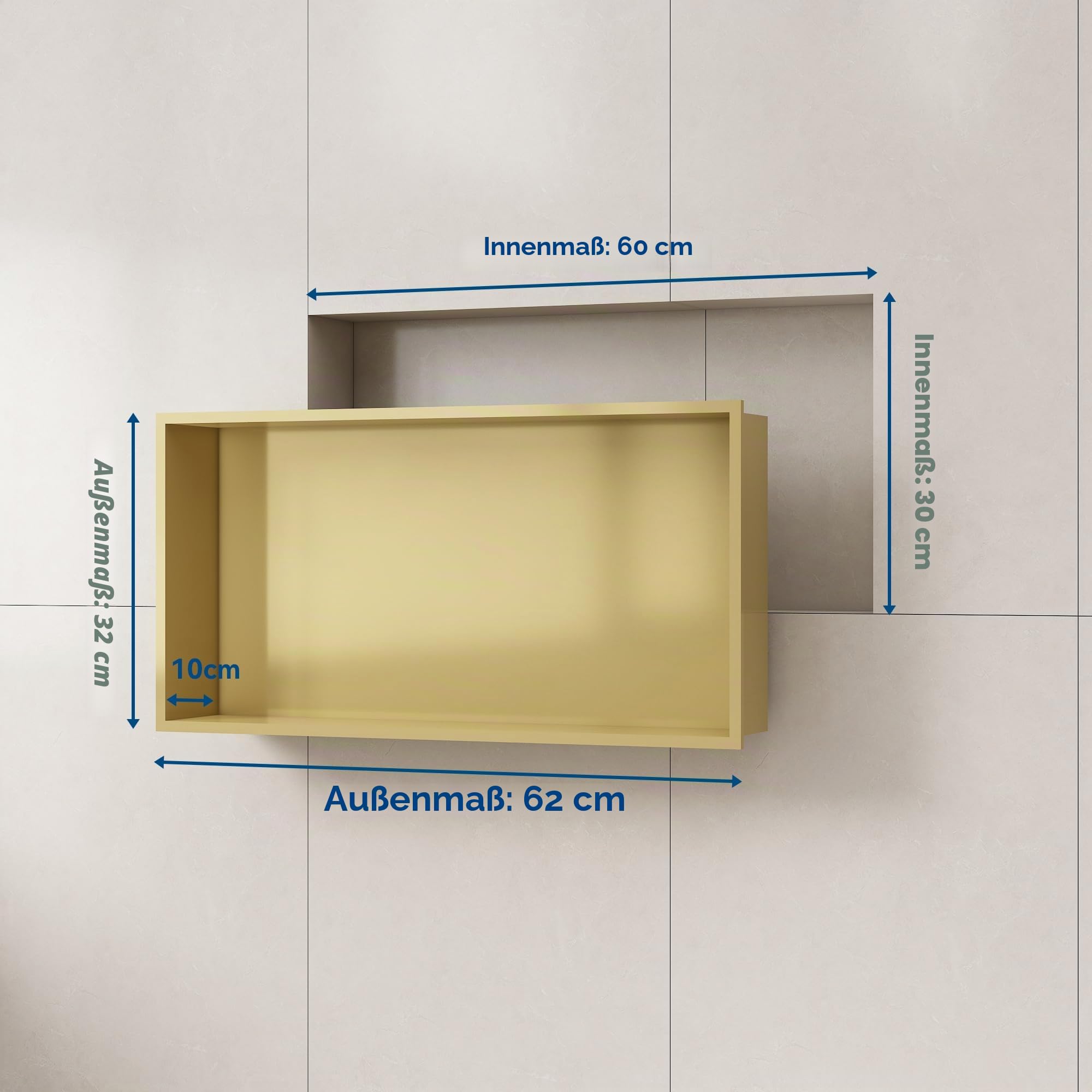 Wandnische Dusche Edelstahl 60 x 30 x 10 cm Gebürstetes Gold, Duschnische | Hochwertiger Edelstahl – Rostbeständig, langlebig und mit gebürsteter Goldoberfläche. Ideal für Dusche und Bad.