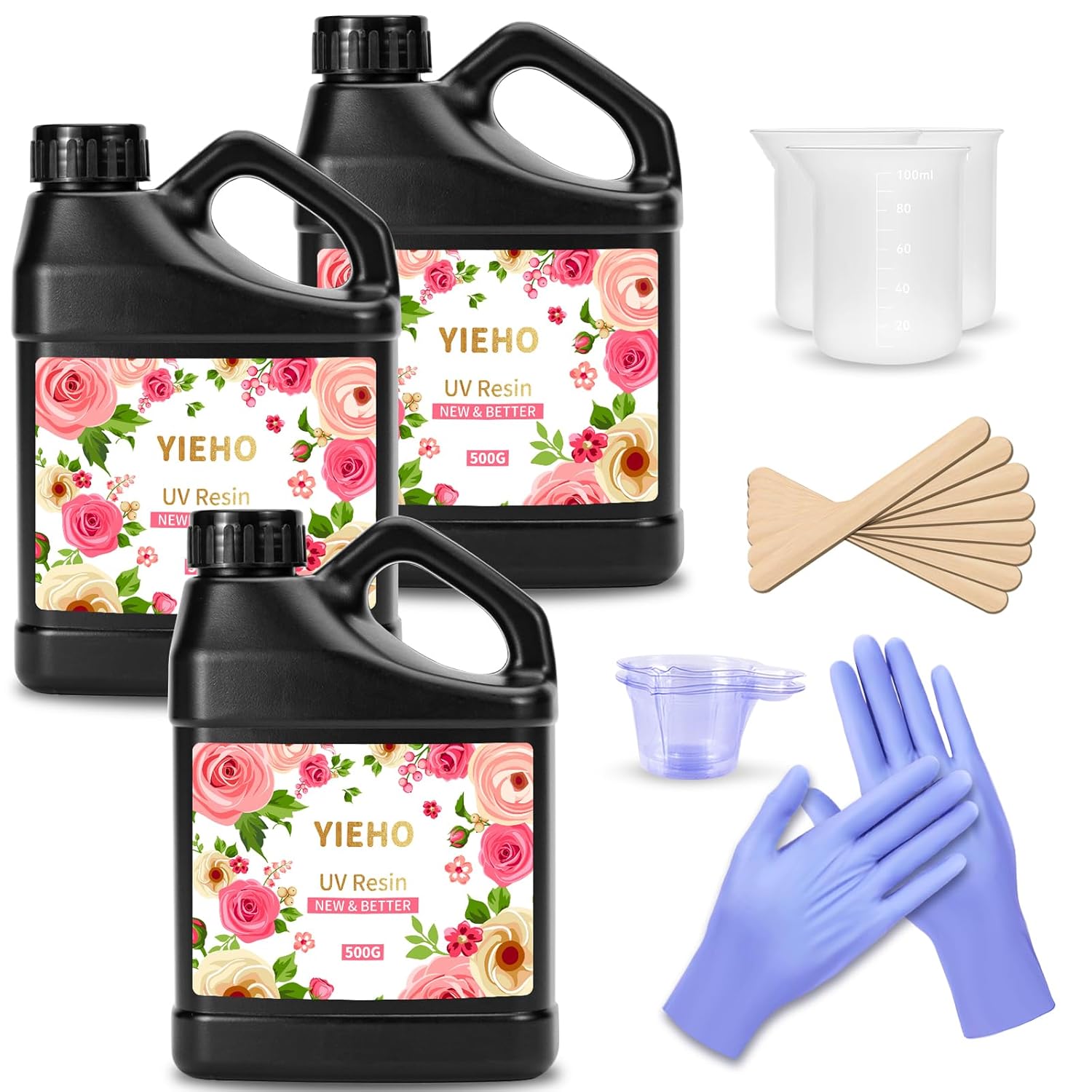 UV Resin 1500g -Bulk Upgraded Crystal Clear Hard UV Fast Curing Epoxy Resin Supplies for Craft Jewelry Making with Sticks and Gloves