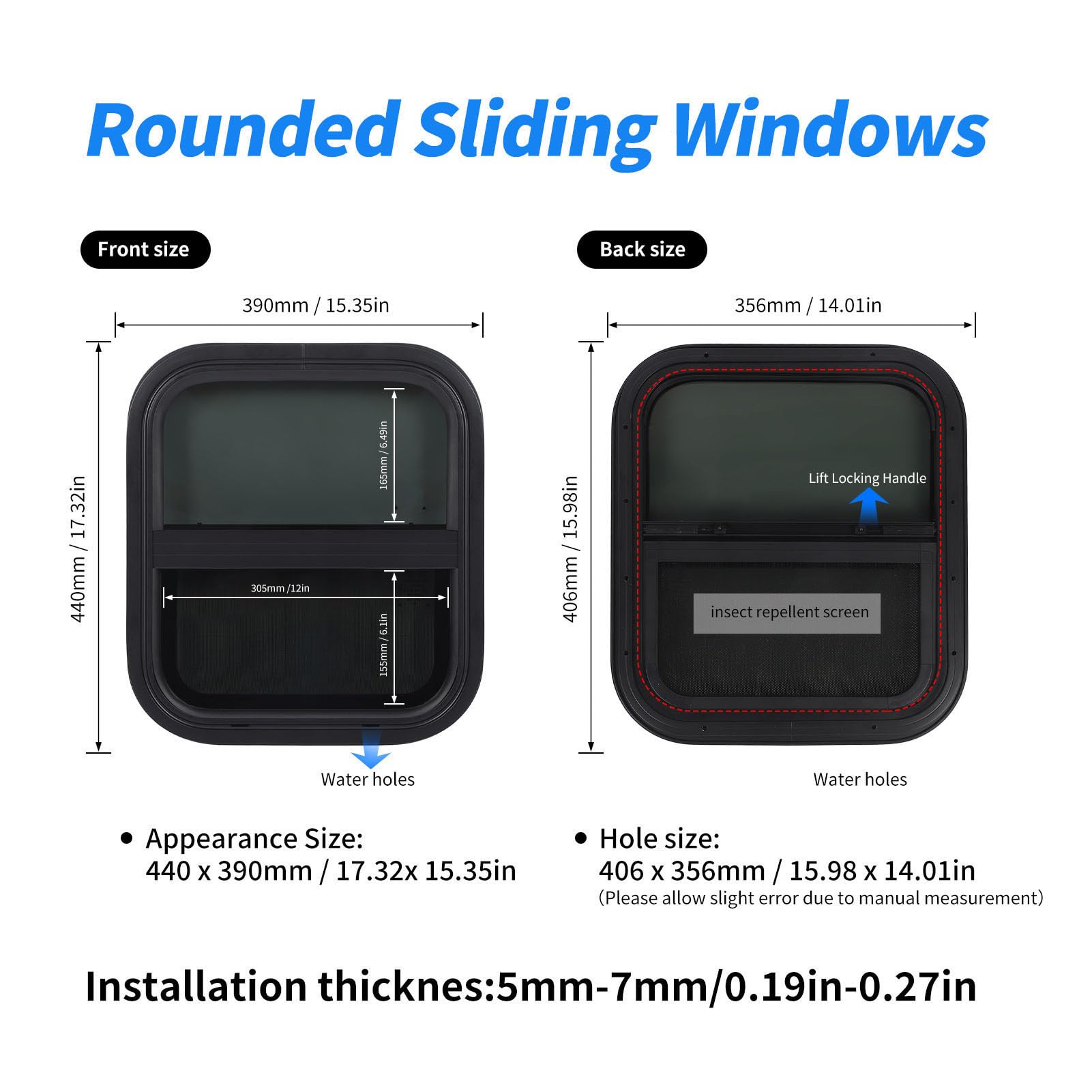 Ventana Para RV 406x356mm Deslizante Con Malla Vidrio Templado Tintado Resistente A Los Rayos Y Sellado Impermeable Para Caravanas Remolques Y Vehículos De Construcción