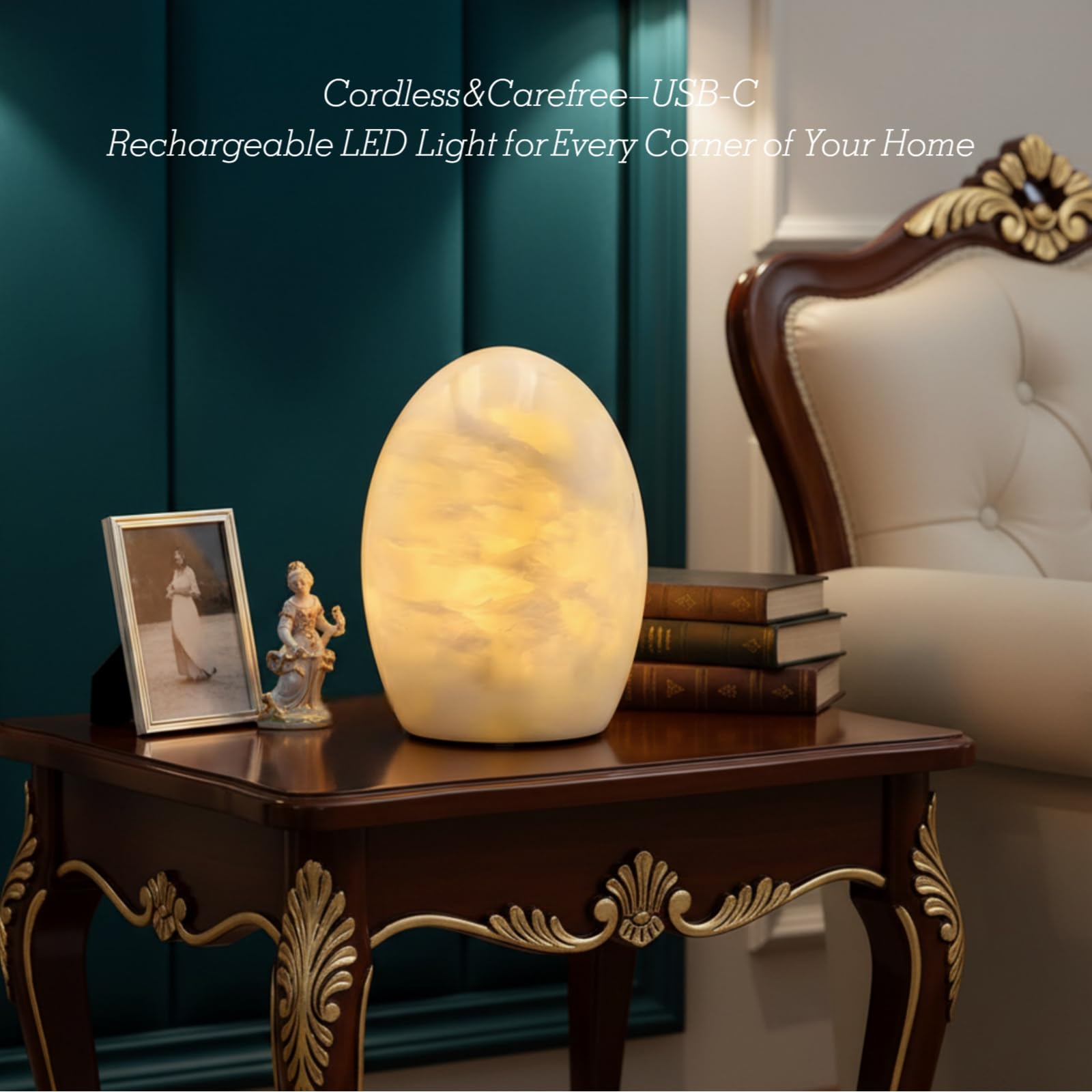 Lampada da tavolo a forma di uovo di Pasqua in marmo, lampada da tavolo da scrivania, comodino, lampada da comodino per soggiorno, 3 livelli di luminosità, luce notturna a LED per ufficio, patio