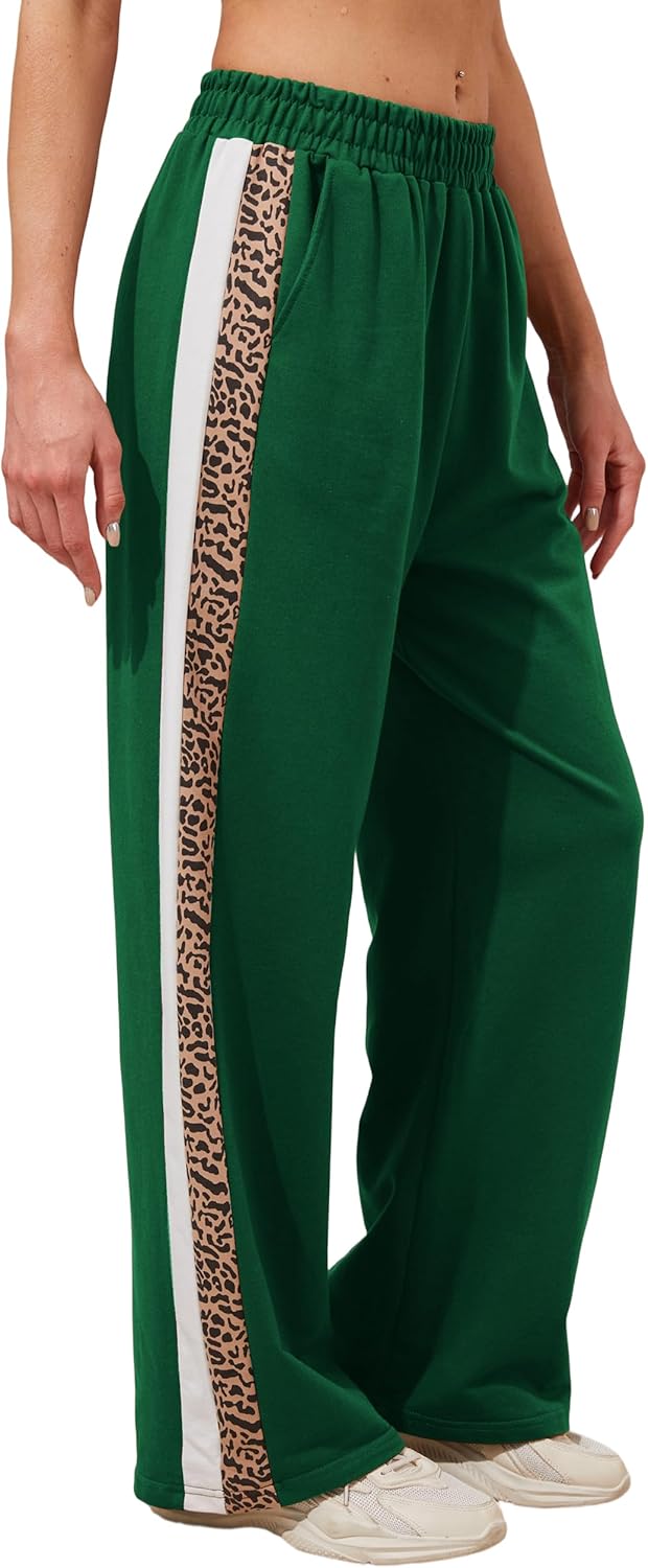 Women’s High Waisted Wide Leg Sweatpants Leopard Stripe Athletic Jogger Pants for Casual,Workout,Lounge,Streetwear