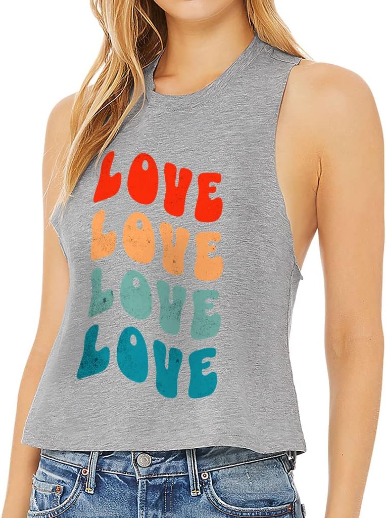 Love Design Racerback Cropped Tank - Colorful Women's Tank - Unique Tank Top