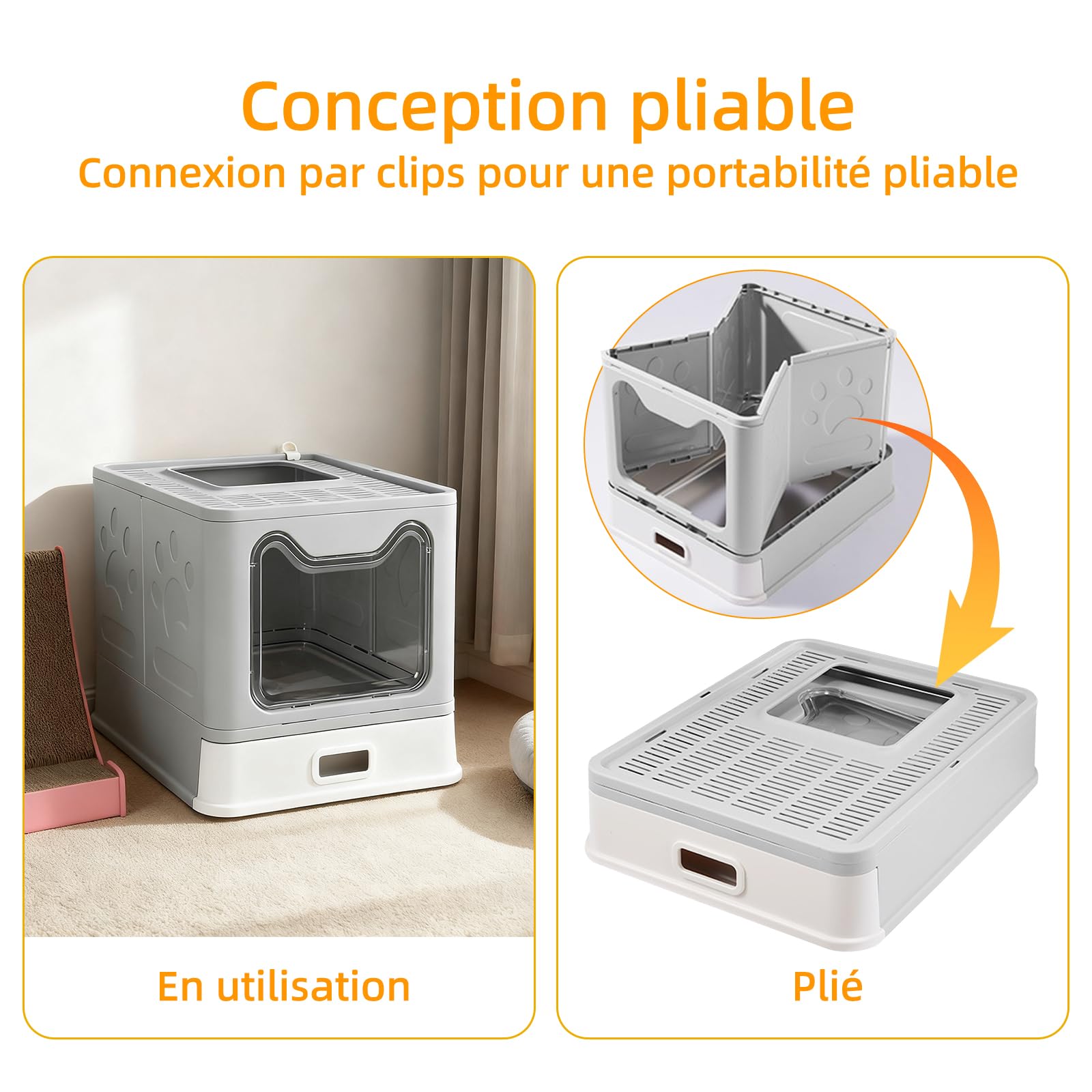 OHMG Lettiera per Gatti, Chiusa, Casa di Toilette in Acciaio Inox, Vassoio Rimovibile, Paletta, per Gatti Grandi, Capacità di Carico 15 kg, Anti-tracce, Anti-perdite