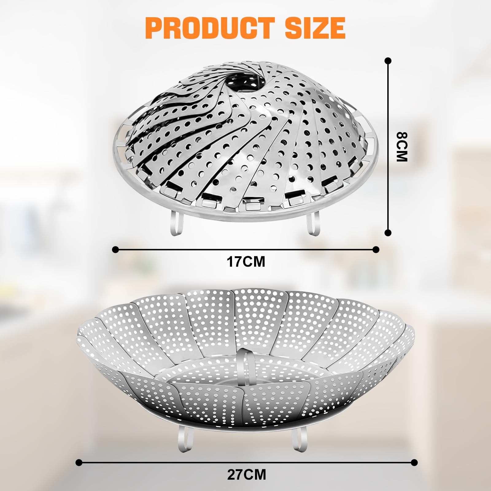 Cesta Vaporera Plegable de Acero Inoxidable, Inserto de Vapor Ajustable para Ollas, Extensible para Cocinar Pescados, Mariscos y Verduras - Ideal para Vaporizar en Casa