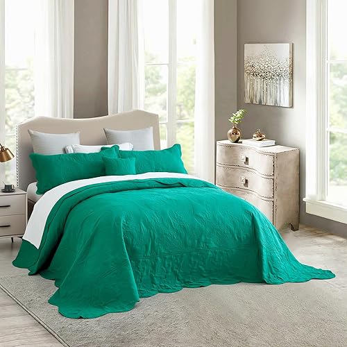 Miniatura 3 de HZ&HY - Juego de cubrecama de gran tamaño, ligero, delgado y reversible, 4 piezas, 100% microfibra, tamaño KingCal King, color verde azulado