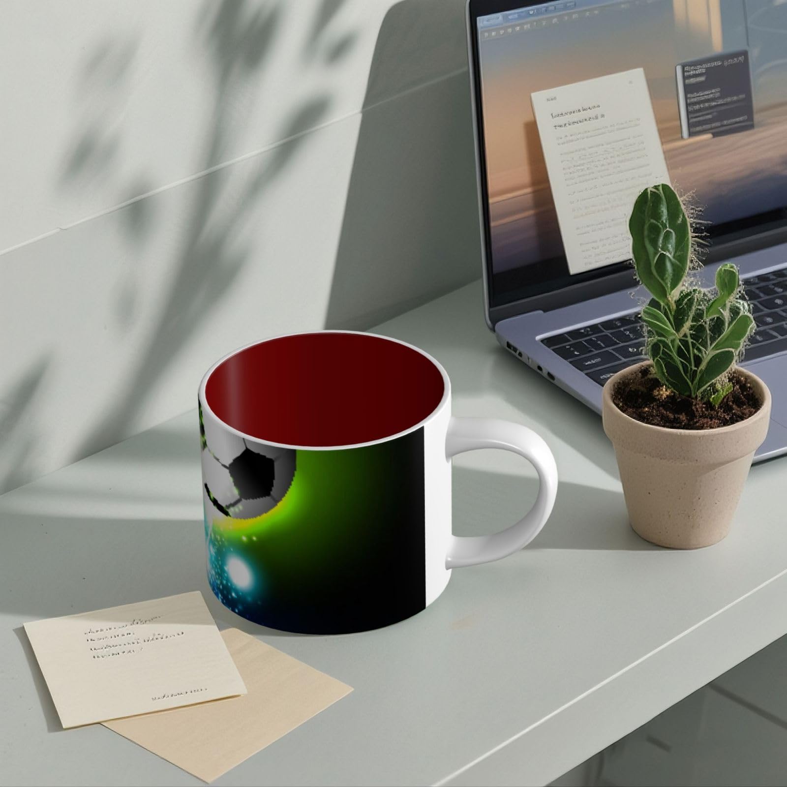 Tazza di caffè di ceramica di grande capacità stampata palla di calcio fresco