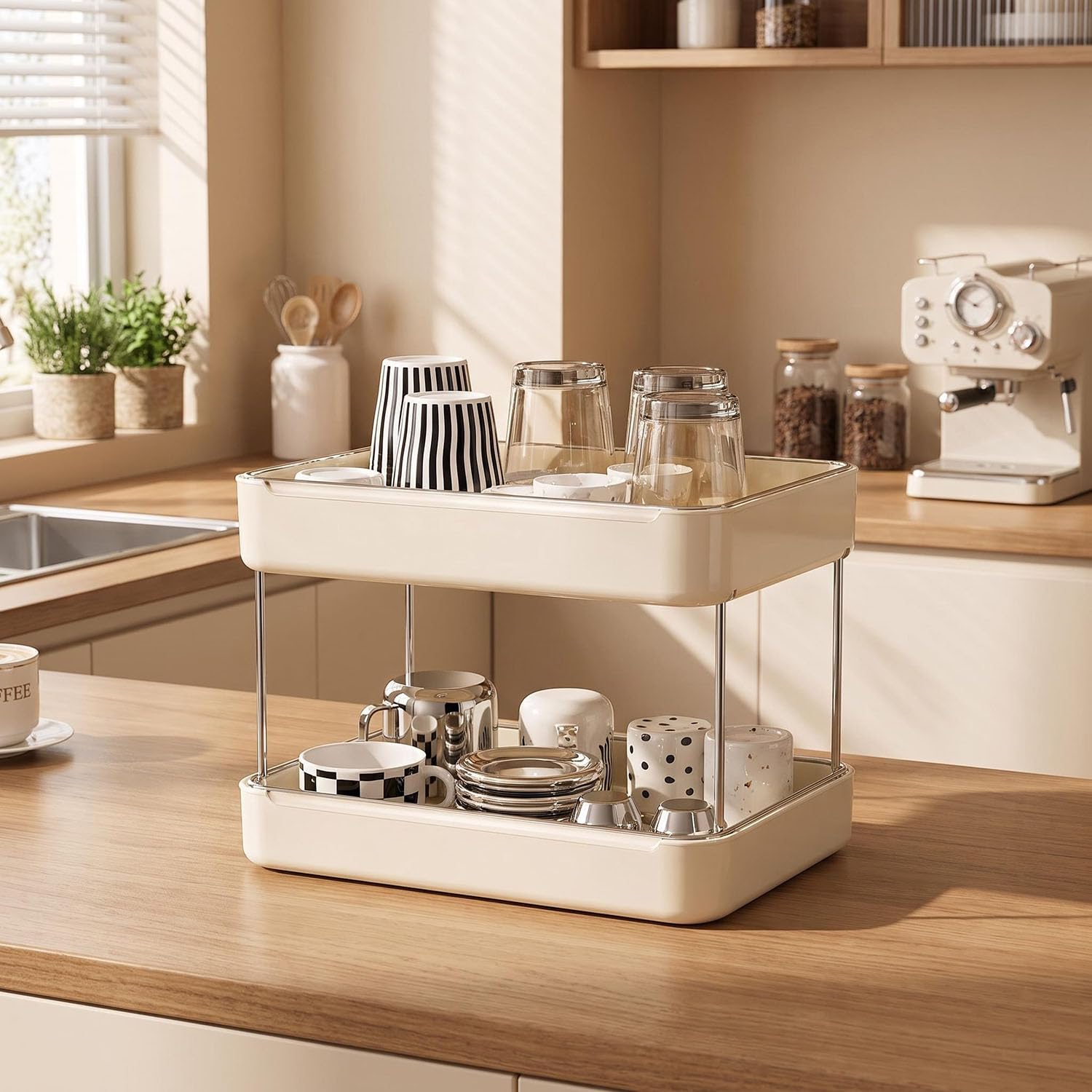 Countertop Mug Shelf, ABS Tray, Removable Drain Tray for Coffee Station