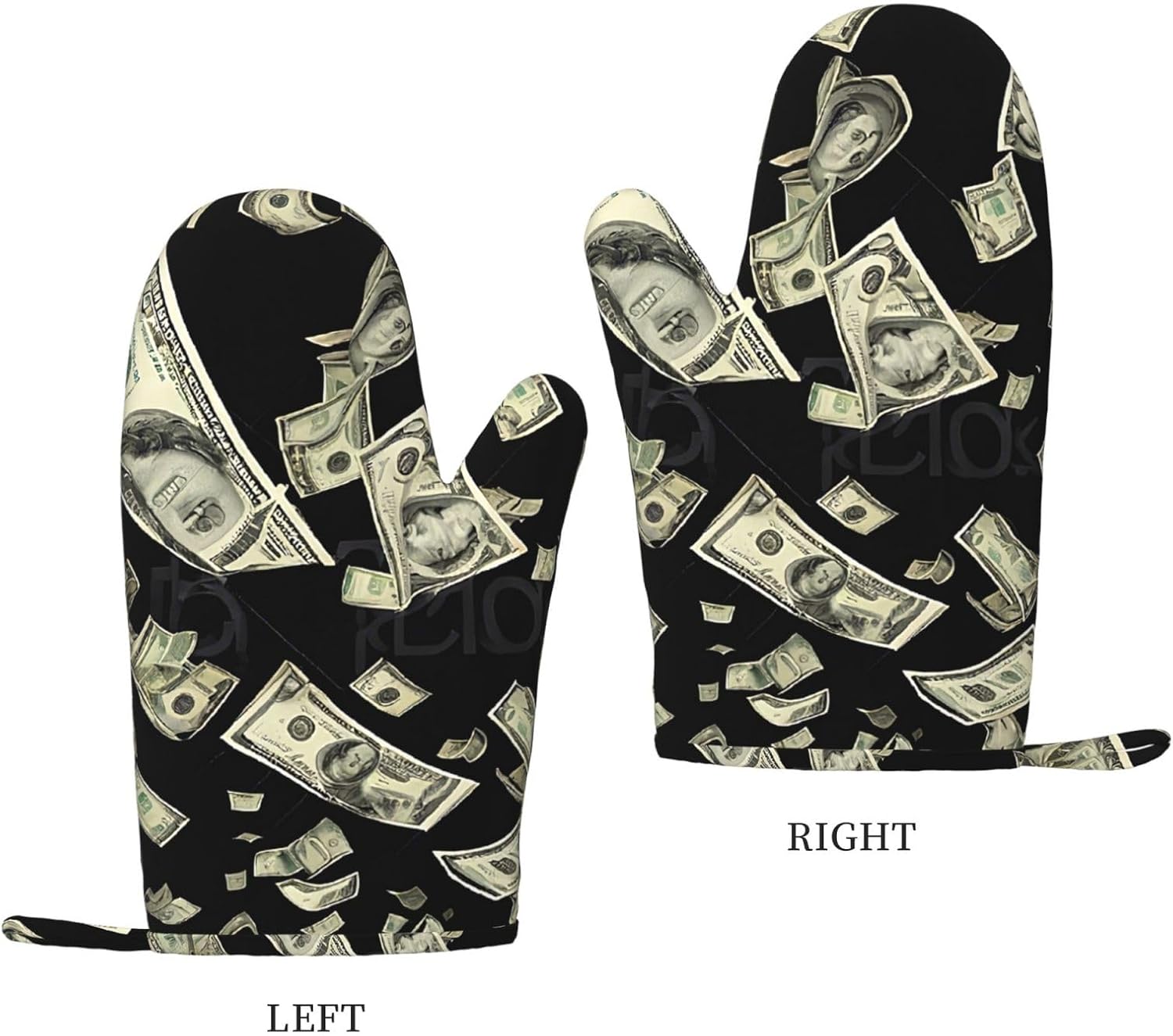Dollar Sign Money 4pcs Oven Mitts and Pot Holders Sets for Kitchen, Silicone Oven Gloves Non-Slip Potholders Hot Pads for Baking Cooking
