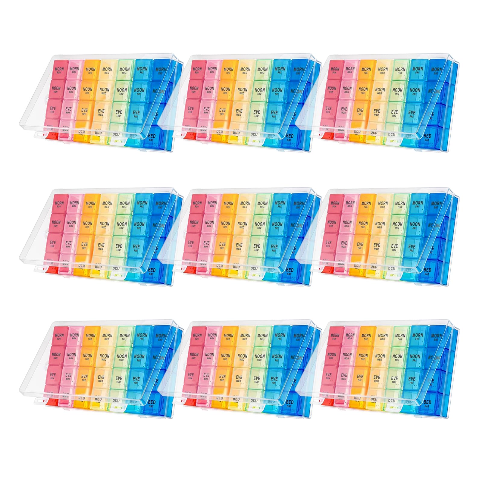 9 Pack Weekly Pill Organizer Box Waterproof Big Medication Box 4 Times a Day 7 Day Case Container
