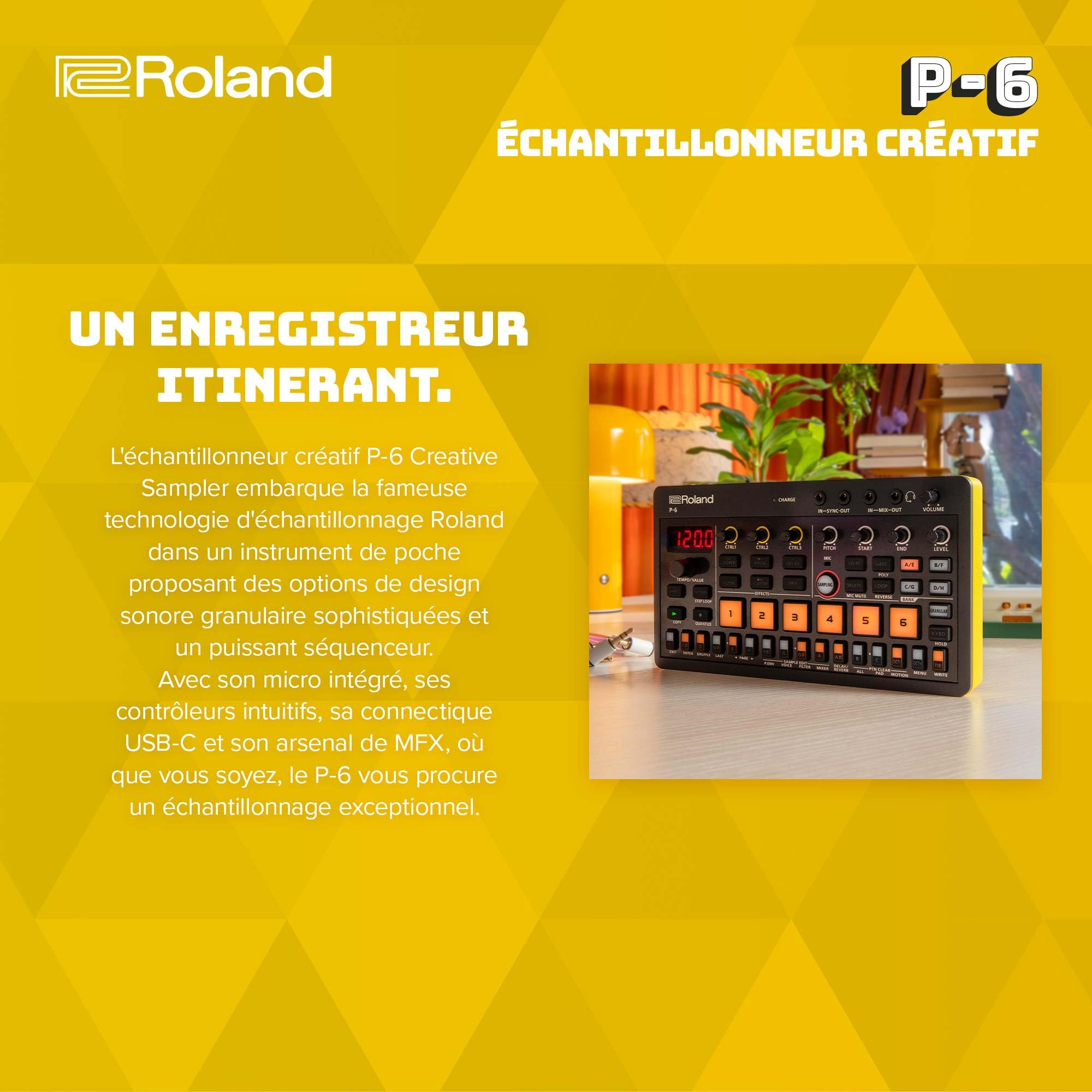 P-6 Creative Sampler AIRA Compact Roland | Création sonore granulaire | Un puissant séquenceur | Clavier intégré | Loops personnalisées | Micro intégré | Boutons d'effets | Connectique USB-C