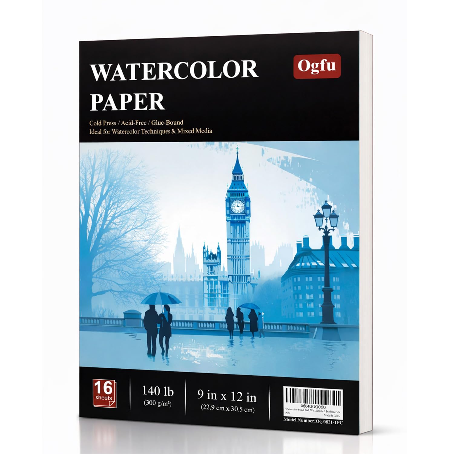 Akwarelowa podkładka papierowa, podkładka akwarelowa 23 x 30 cm, papier akwarelowy 300 g/m², 16 arkuszy tłoczenia na zimno, idealny do większości mokrych i suchych mediów, papier akwarelowy dla