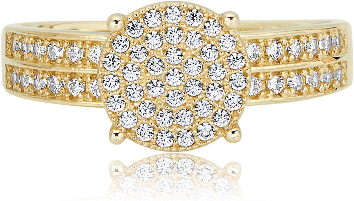 AVORA 10K Yellow Gold 2-Row Simulated Diamond CZ Engagement Wedding Anniversary Band Ring